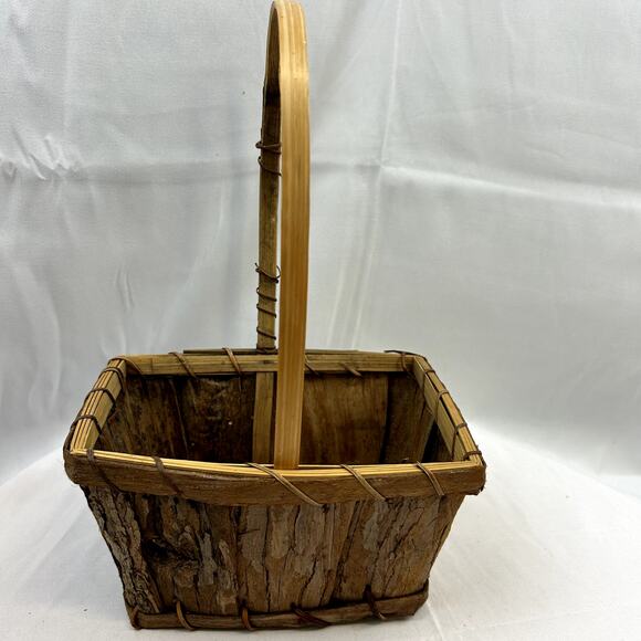Wood Bark Basket Vintage Handmade 8 x 6" on top 4.5" tall - Picture 6 of 11